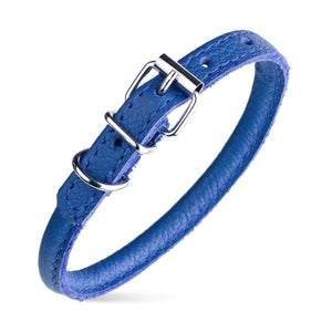 Dogline Round Leather Collar, Royal Blue