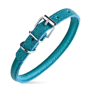 Dogline Round Leather Collar, Teal