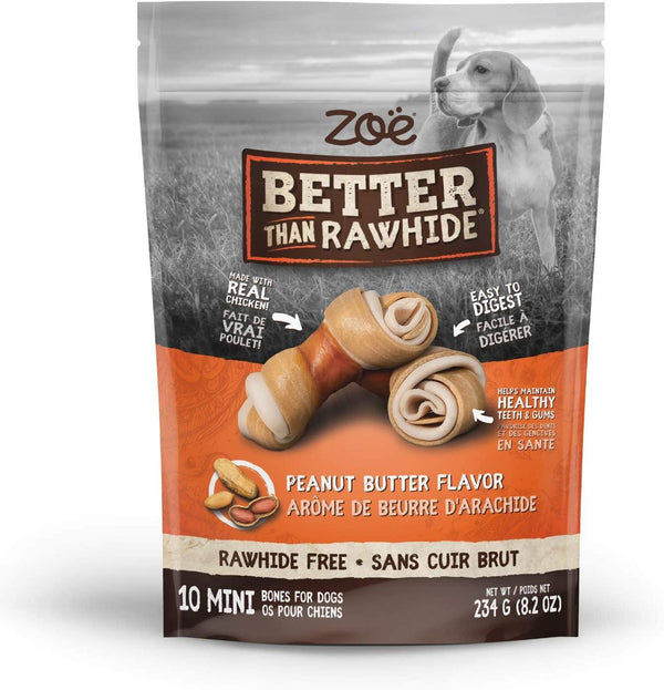 Zoe Better than Rawhide Bones Peanut Butter Flavor Dog Treats, Mini