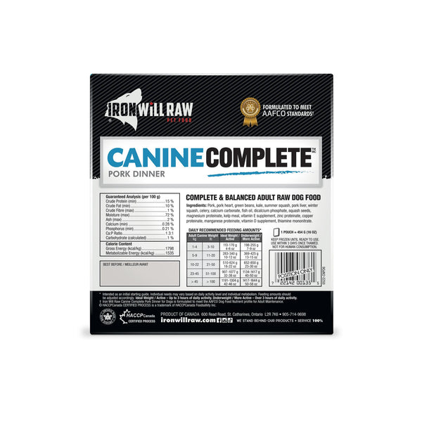 Iron Will Raw Canine Complete Pork Dinner Frozen Dog Food