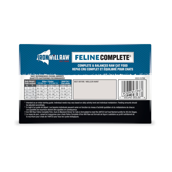 Iron Will Raw Feline Complete Pork, Duck & Mackerel Dinner Frozen Cat Food