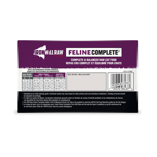 Iron Will Raw Feline Complete Rabbit, Pork & Mackerel Dinner Frozen Cat Food