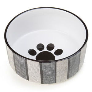 PetRageous Pinstripe Stoneware Pet Bowl, Gray/Black