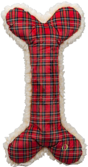 HuggleHounds Tartan & Natural HuggleFleece Bone with Invincible Squeaker Dog Toy