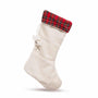 HuggleHounds Off-White Corduroy Stocking with Tartan Plaid Cuff Dog Toy