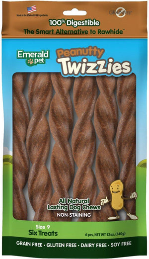 Emerald Pet Peanutty Twizzies Grain-Free Dog Treats, 9-in