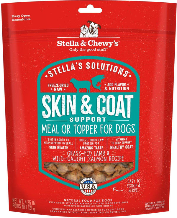 Stella & Chewy's Stella's Solutions Soin peau & pelage Morceaux de dîner agneau nourri Ï  l'herbe et saumon sauvage déshydratés pour chiens
