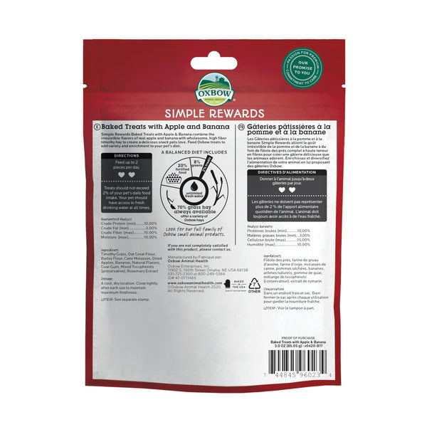 Oxbow Simple Rewards Cuite au four avec gâteries pour petits animaux à la pomme et à la banane, 2 oz