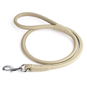 Dogline Soft Leather Round Dog Leash, Beige