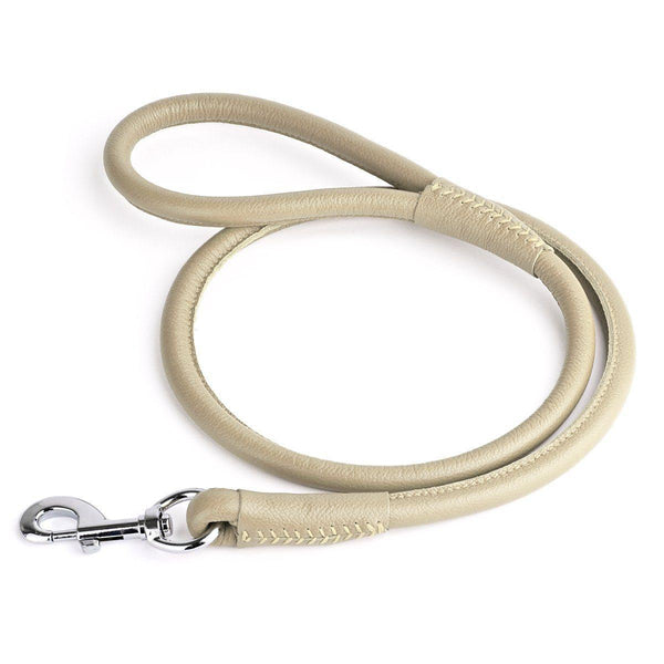 Dogline Soft Leather Round Dog Leash, Beige