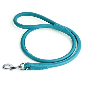 Dogline Soft Leather Round Dog Leash, Teal