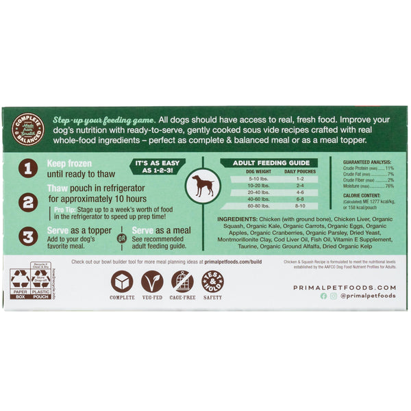 Primal Gently Cooked Chicken & Squash Recipe Frozen Dog Food, 8-oz