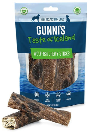 Gunni's Wolffish Skin Chewy Sticks Dog Treats, 3-pk