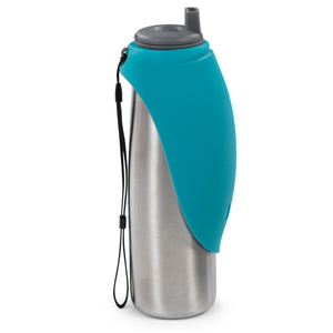 Messy Mutts Gourde de voyage en acier inoxydable à double paroi avec bol rabattable en silicone pour chiens Bleu