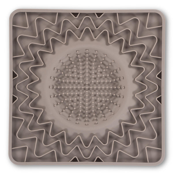 Messy Mutts Tapis de bol à lécher interactif en silicone encadré pour chien Mangeoire lente Gris