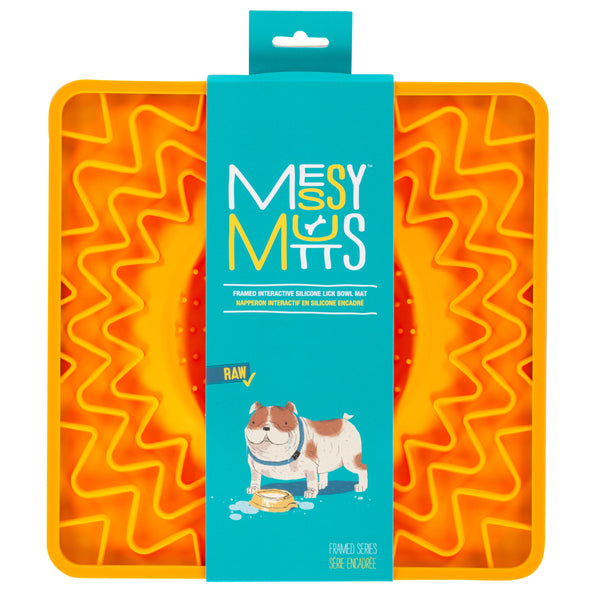Messy Mutts Tapis de bol à lécher interactif en silicone encadré pour chien Mangeoire lente Orange