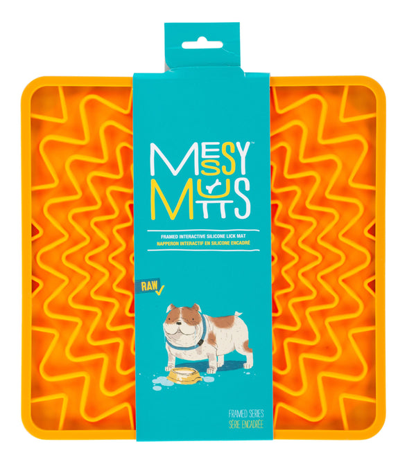 Messy Mutts Tapis de léchage interactif en silicone avec cadre pour chien Mangeoire lente Orange
