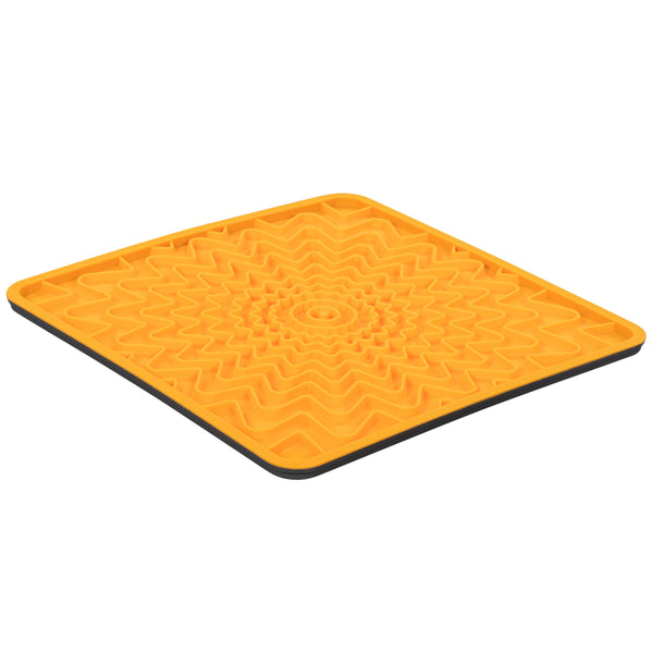 Messy Mutts Tapis de léchage interactif en silicone avec cadre pour chien Mangeoire lente Orange