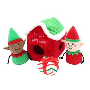 ZippyPaws Holiday Burrow Santa's Workshop Dog Toy
