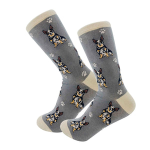 Happy Tails Socks by E&S Pets Unisex Novelty Crew Socks, Australian Cattle, 14-in