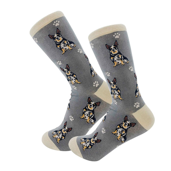 Happy Tails Socks by E&S Pets Unisex Novelty Crew Socks, Australian Cattle, 14-in