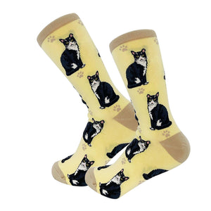 Happy Tails Socks by E&S Pets Unisex Novelty Crew Socks, Black & White Cat, 14-in