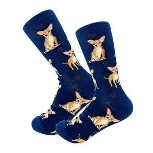 Happy Tails Socks by E&S Pets Unisex Novelty Crew Socks, Tan Chihuahua, 14-in