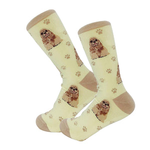 Happy Tails Socks by E&S Pets Unisex Novelty Crew Socks, Cocker Spaniel, 14-in
