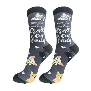 Happy Tails Socks by E&S Pets Unisex Novelty Crew Socks, Crazy Cat Lady, 14-in