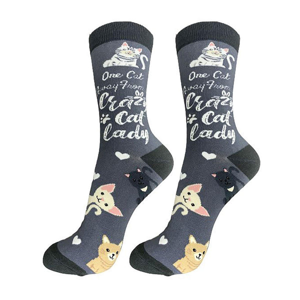 Happy Tails Socks by E&S Pets Unisex Novelty Crew Socks, Crazy Cat Lady, 14-in