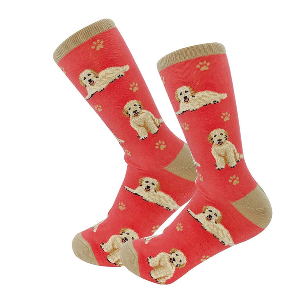 Happy Tails Socks by E&S Pets Unisex Novelty Crew Socks, Peach Goldendoodle, 14-in