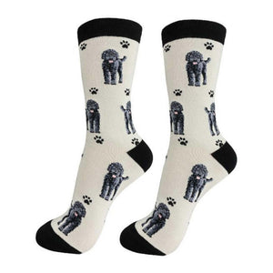 Happy Tails Socks by E&S Pets Unisex Novelty Crew Socks, Black Labradoodle, 14-in