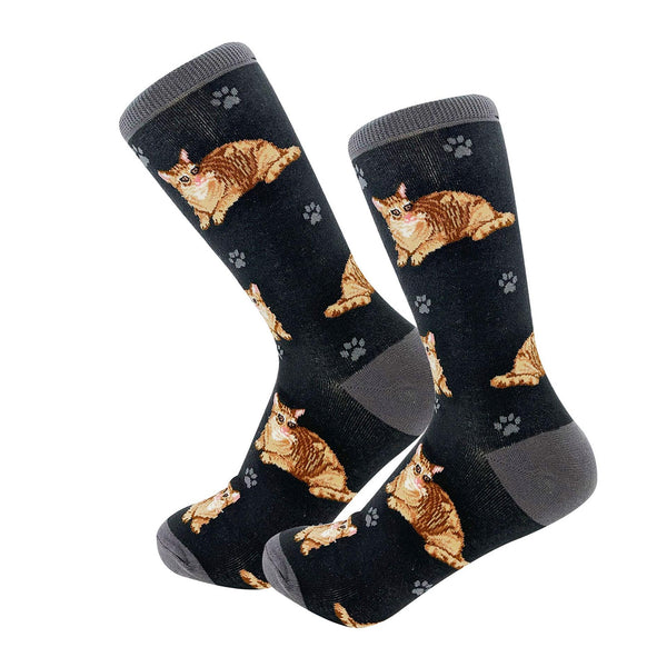 Happy Tails Socks by E&S Pets Unisex Novelty Crew Socks, Orange Tabby Cat, 14-in