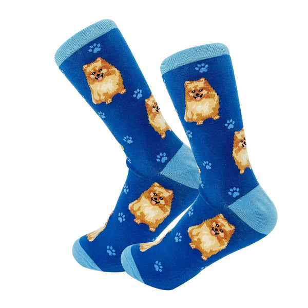 Happy Tails Socks by E&S Pets Unisex Novelty Crew Socks, Pomeranian, 14-in