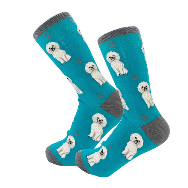 Happy Tails Socks by E&S Pets Unisex Novelty Crew Socks, White Poodle, 14-in