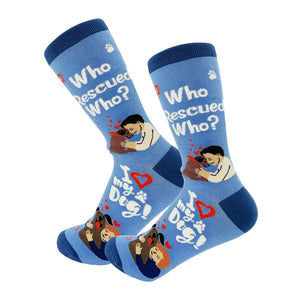Happy Tails Socks by E&S Pets Unisex Novelty Crew Socks, Who Rescued Who, 14-in
