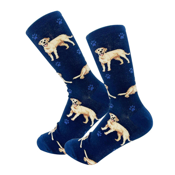 Happy Tails Socks by E&S Pets Unisex Novelty Crew Socks, Yellow Labrador, 14-in
