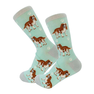 Happy Tails Socks by E&S Pets Unisex Novelty Crew Socks, Cavalier King Charles, 14-in
