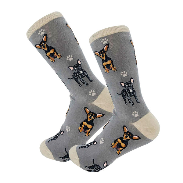 Happy Tails Socks by E&S Pets Unisex Novelty Crew Socks, Black Chihuahua, 14-in