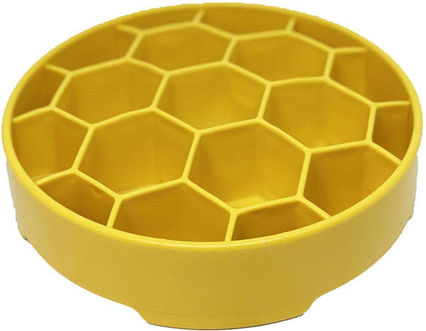 SodaPup eBowl Gamelle d’enrichissement à motif nid d’abeille pour chiens à alimentation lente, Jaune