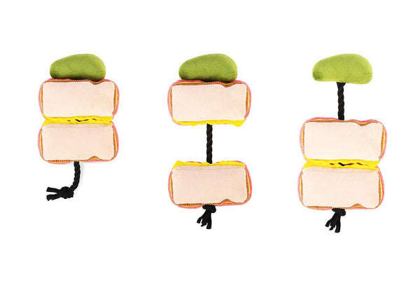 P.L.A.Y. x Earth Rated Montreal Munchies Collab Mon-treat-al Smoked Meat Sandwich Dog Toy