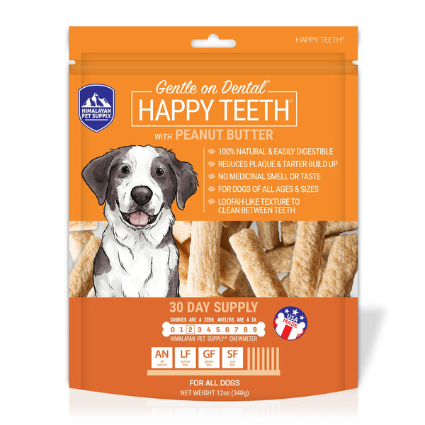 Himalayan Pet Supply Friandises dentaires Happy Teeth saveur beurre de cacahuète 30 jours