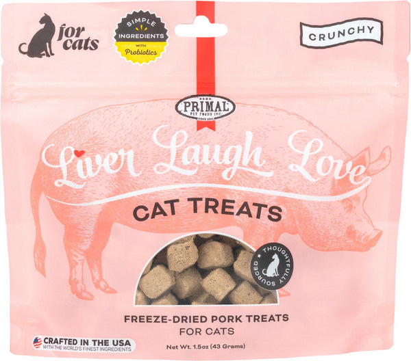 Primal Liver, Laugh, Love Simply Pork Friandises pour chats lyophilisées