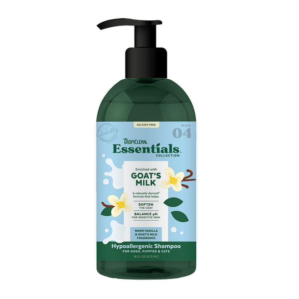 Tropiclean Essentials Goat's Milk Hypoallergenic Shampoo for Dogs, Puppies & Cats