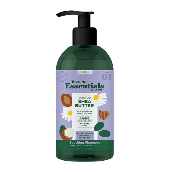 Tropiclean Essentials Shea Butter Soothing Shampoo for Dogs, Puppies & Cats
