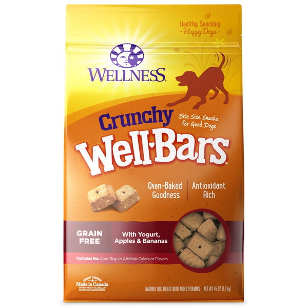 Wellness Crunchy WellBars Yogurt, Apples & Bananas Baked Grain-Free Dog Treats