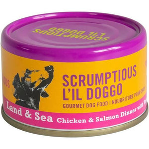Scrumptious Doggo Land & Sea Chicken & Salmon Dinner with Veggies in Gravy Wet Dog Food Can