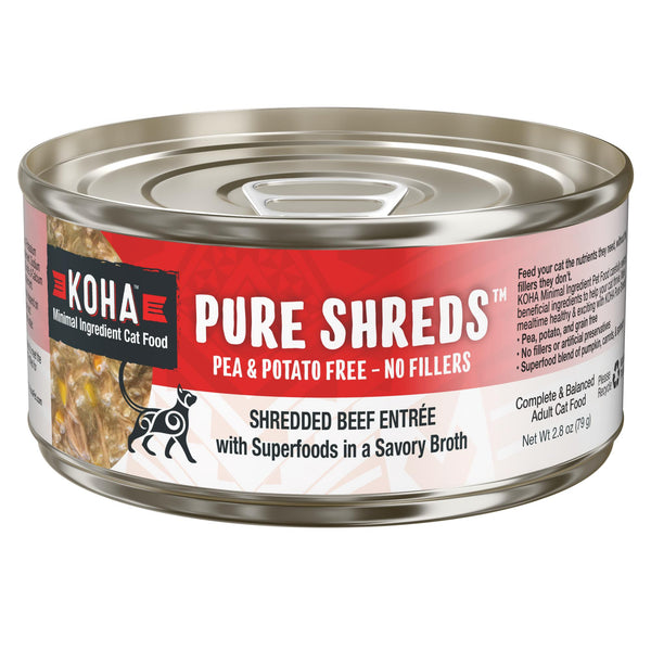 KOHA Pure Shreds Entrée de bœuf déchiqueté en conserve pour chat