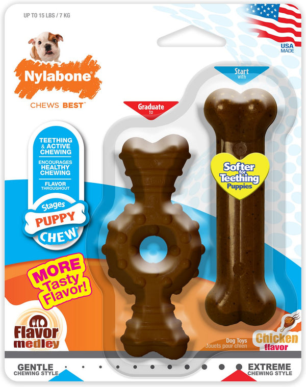 Nylabone Puppy Lot de 2 petits anneaux/os pour chiots à mâcher