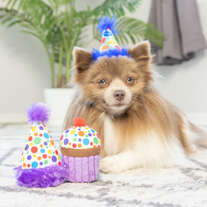 Huxley & Kent Power Plush Tiny Tuff It's My Barkday Dog Toy, Purple